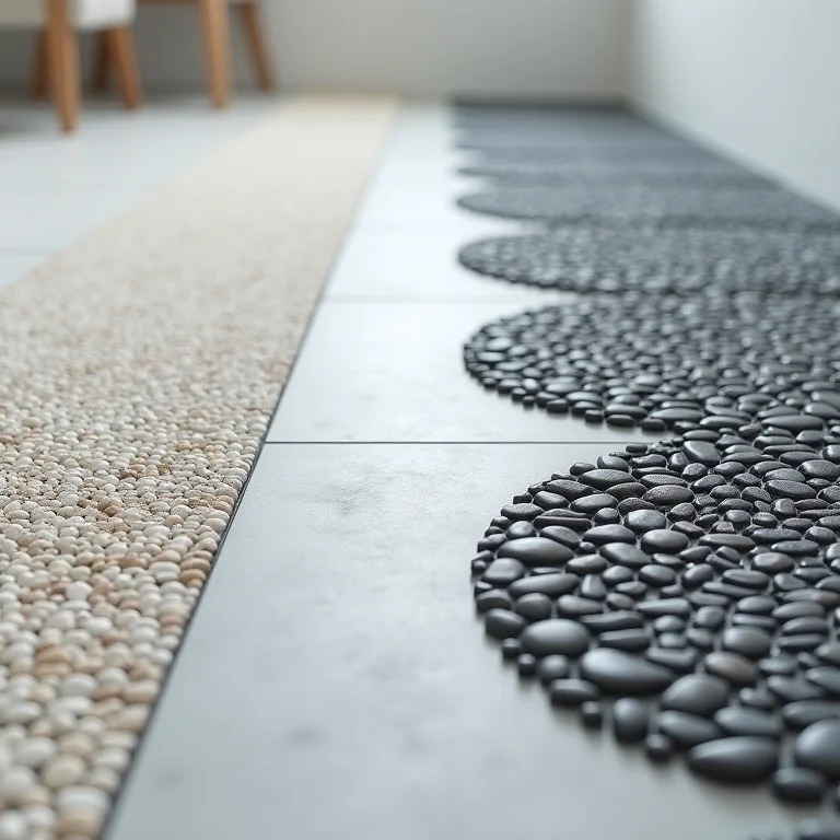 Vários materiais antiderrapantes: epóxi, seixo e borracha.