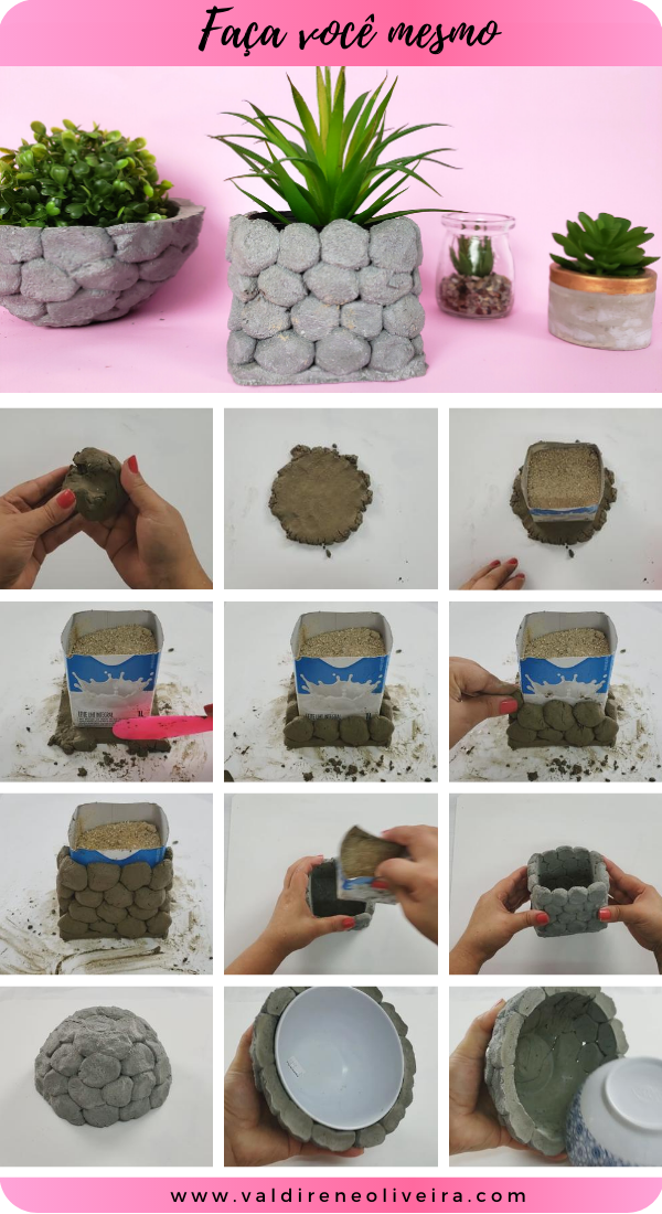 Suculentas em Vasos de Cimento DIY com Pintura Geométrica - detalhe