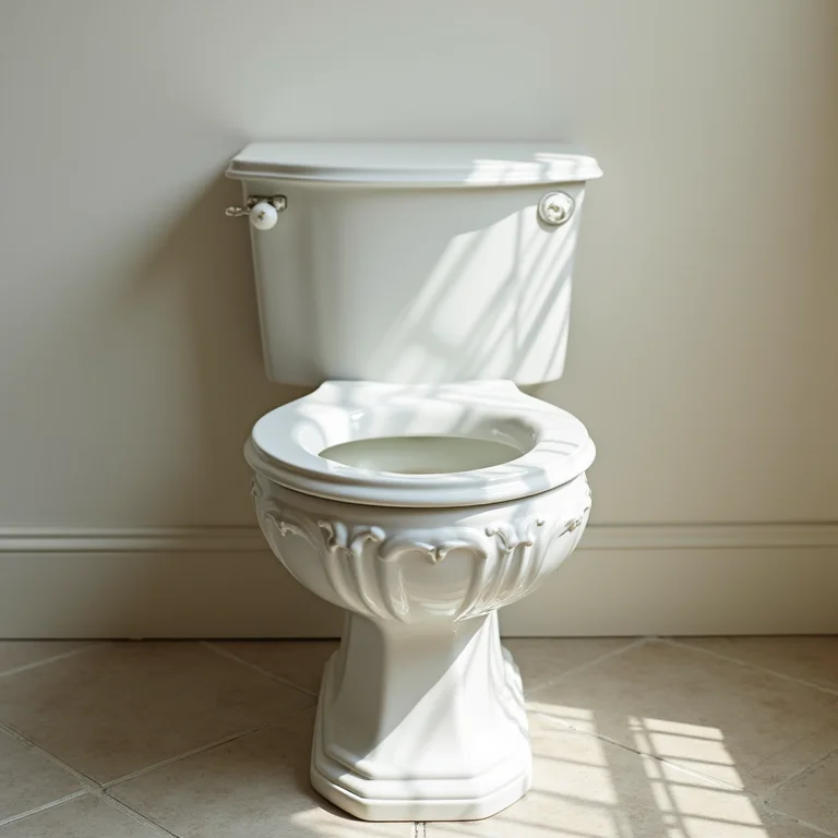 Vaso sanitário de porcelana vintage com detalhes ornamentados