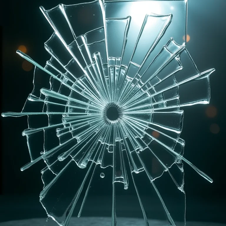 Vidro temperado quebrado, porém íntegro