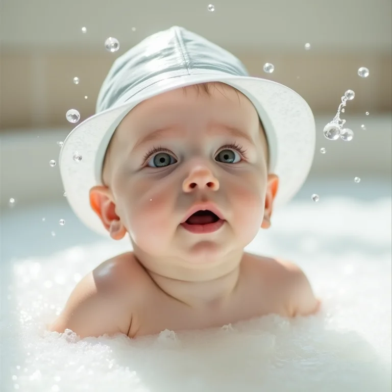 Viseira de banho protegendo os olhos do bebê do sabão