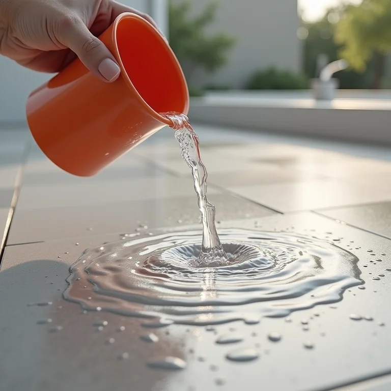 Água sendo derramada em um piso antiderrapante.