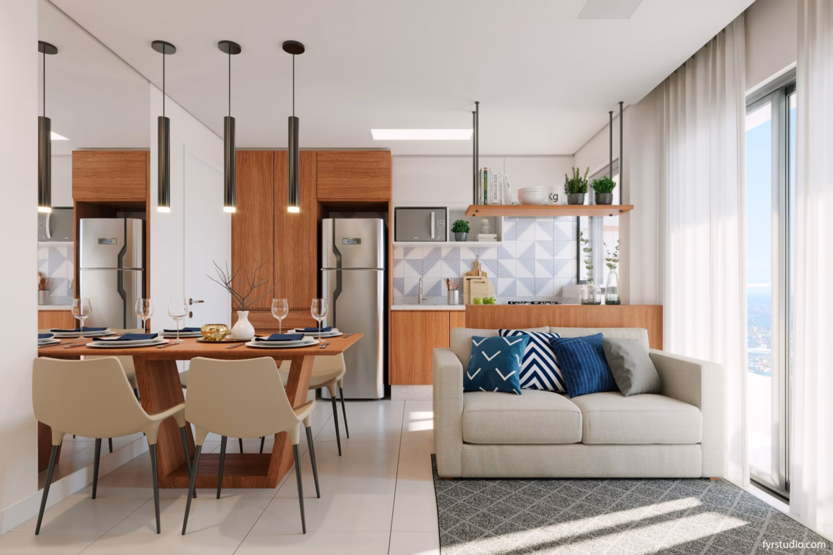 Cozinha Integrada com Sala de Jantar e Pendentes Industriais - ideia