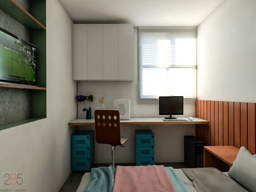 Quarto de Casal com Escritório e Papel de Parede: Personalidade e Estilo em Cada Detalhe - ideia