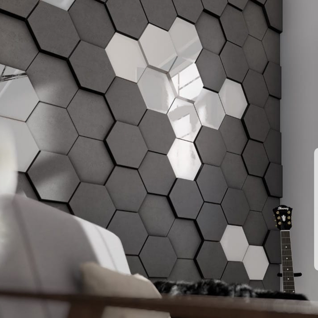 Impacto Gráfico: Revestimento 3D com Padrões Geométricos em Preto e Branco - detalhe