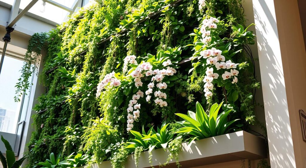 Painel de Samambaias e Orquídeas: Um Oasis Tropical em Casa! - detalhe