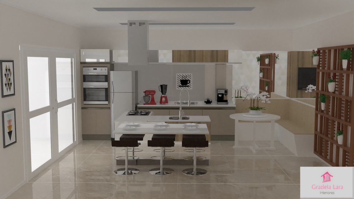 Cozinha Clean com Revestimento 3D e Cores Neutras - ideia