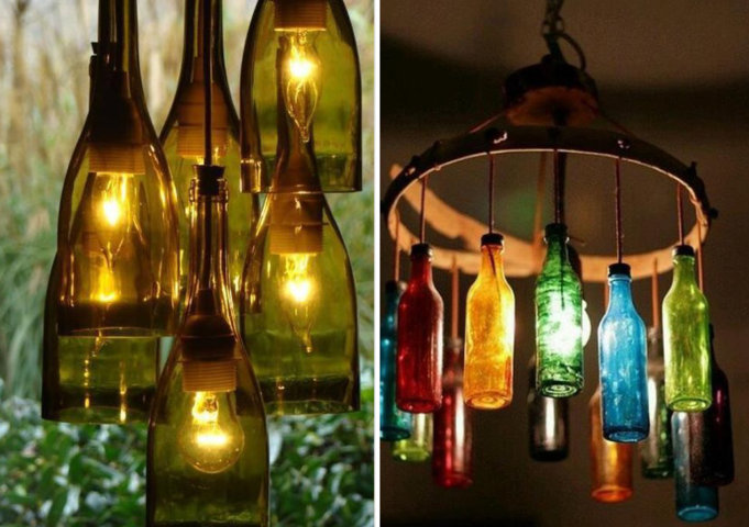 Lustre DIY com Garrafas de Vidro e Corda - inspiração