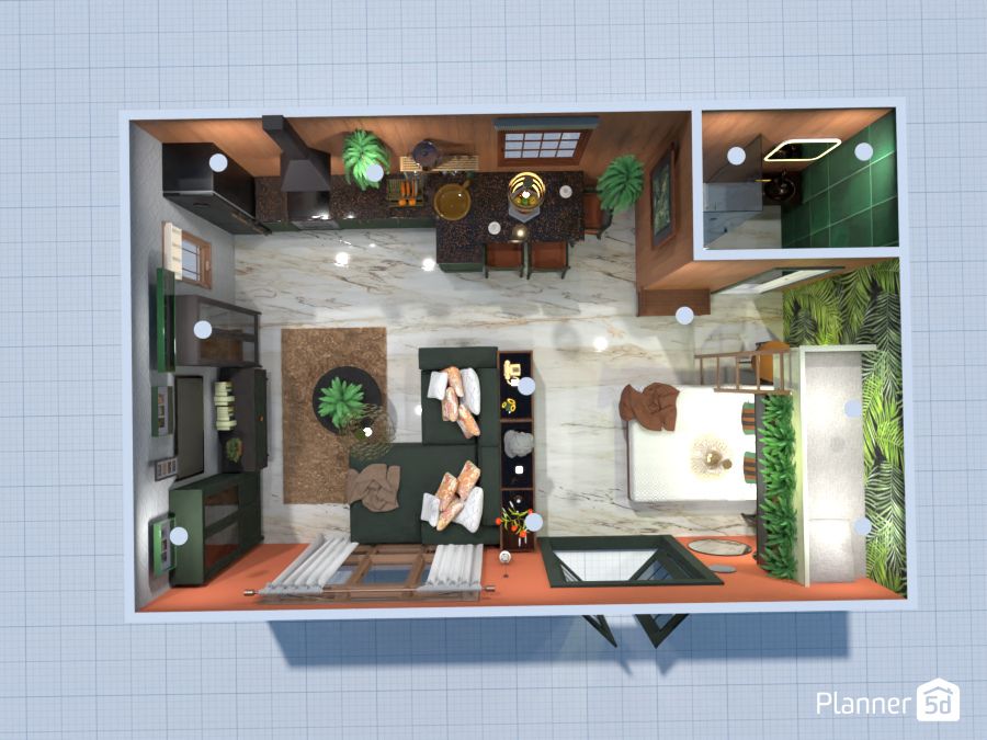 Cozinha Integrada com Sala de Jantar e Revestimento em Ladrilho - detalhe