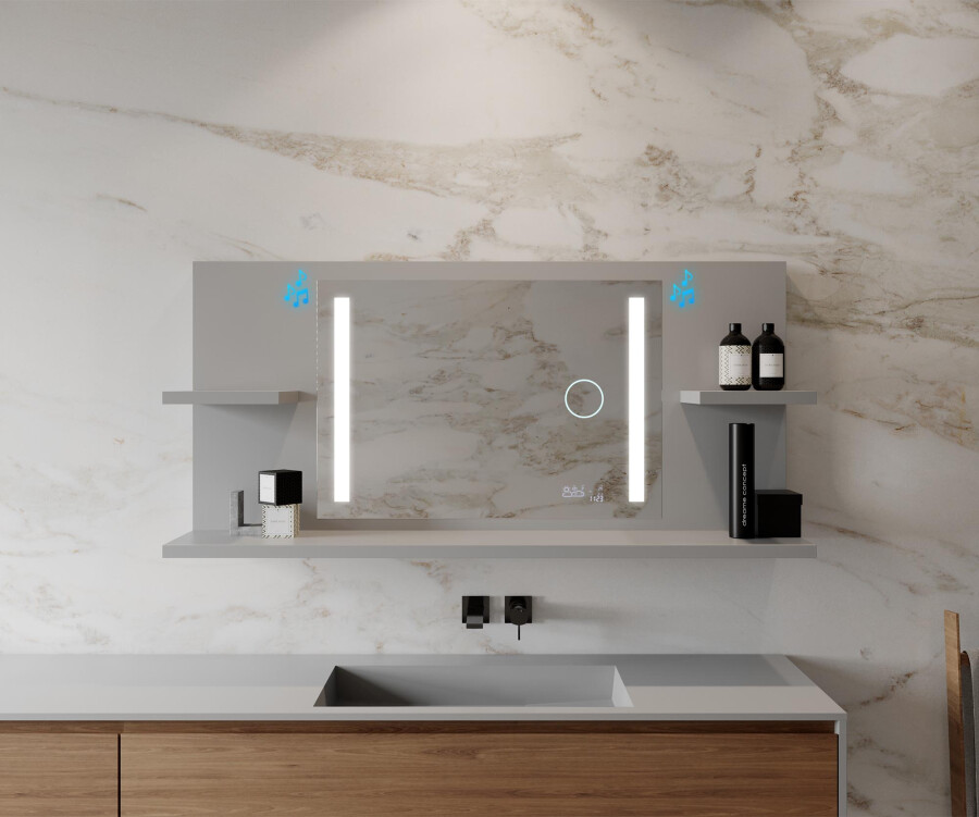 Espelho com Prateleira e LED Integrado: Praticidade e Estilo em um Só - detalhe