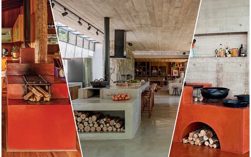 Cozinha Rústica com Fogão a Lenha e Bancada de Demolição - inspiração