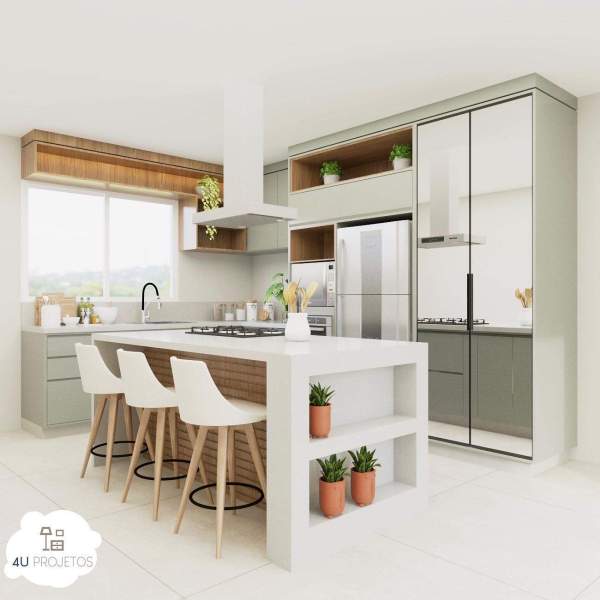 Cozinha Planejada Compacta com Balcão e Revestimento 3D - detalhe