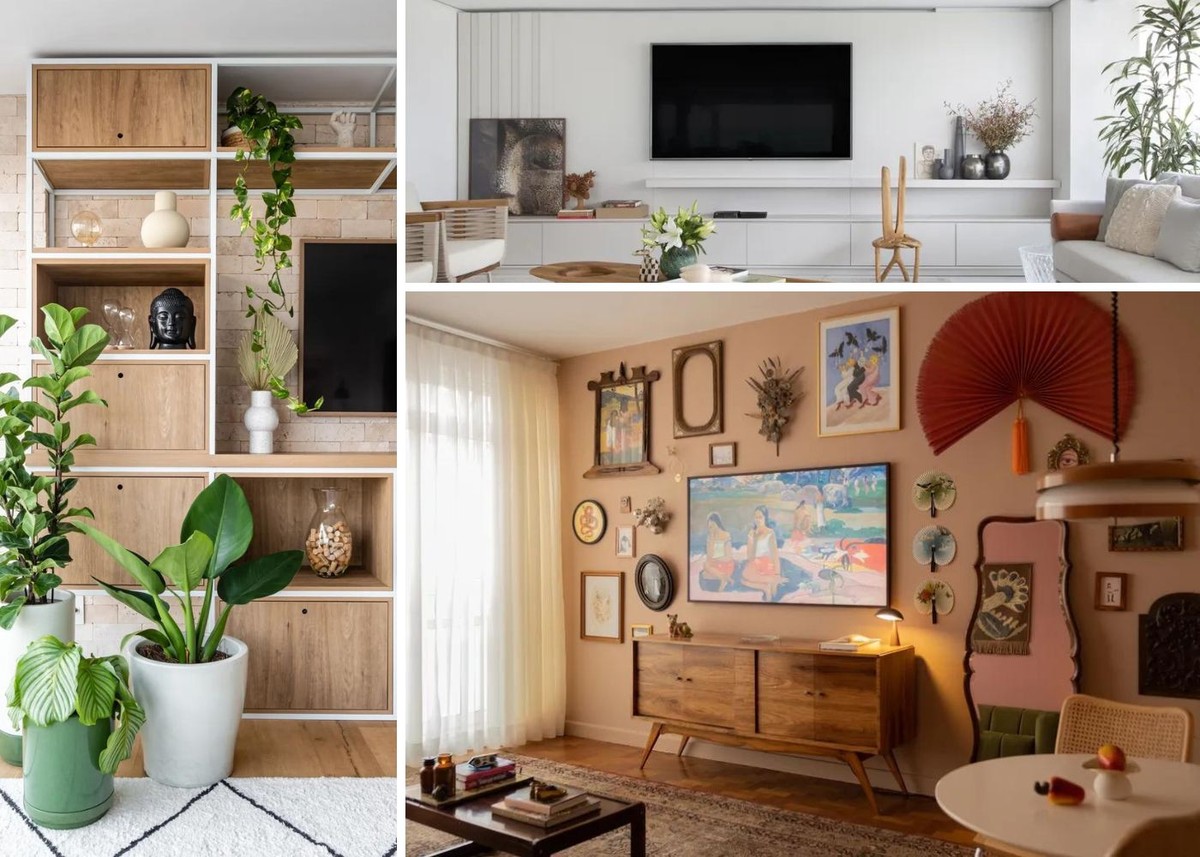 Arte na Parede: Sala de TV com Galeria de Quadros e Espelhos - inspiração