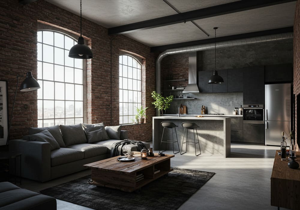 Estilo Industrial com Tubulações Expostas e Metal - detalhe