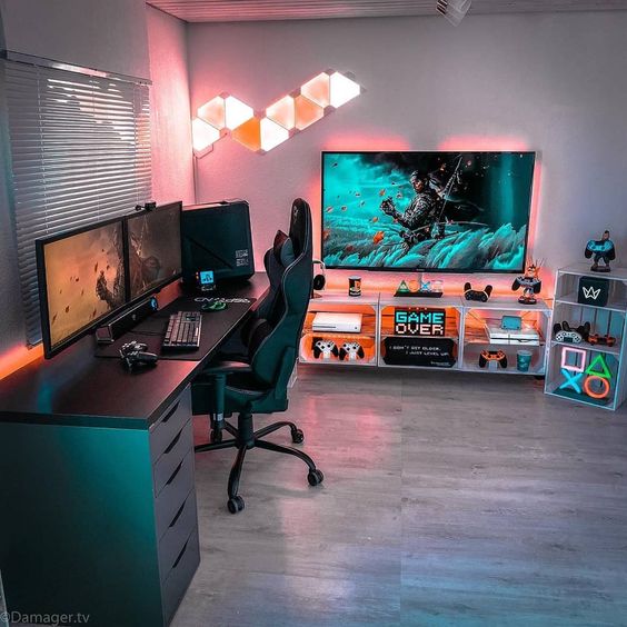 Quarto Gamer com Iluminação LED Personalizável e Acessórios Temáticos - ideia