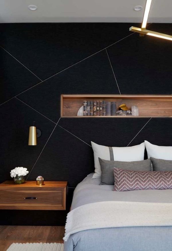Geometria Moderna: Decoração com Papel de Parede Geométrico e Detalhes em Preto - inspiração