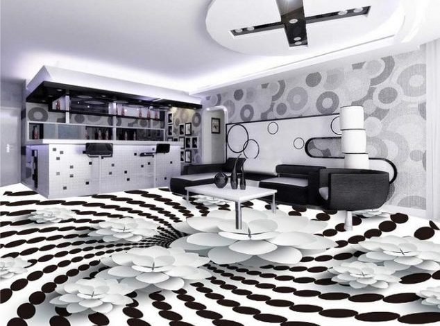 Estilo Retrô Modernizado com Porcelanato Líquido Preto e Branco Geométrico - ideia