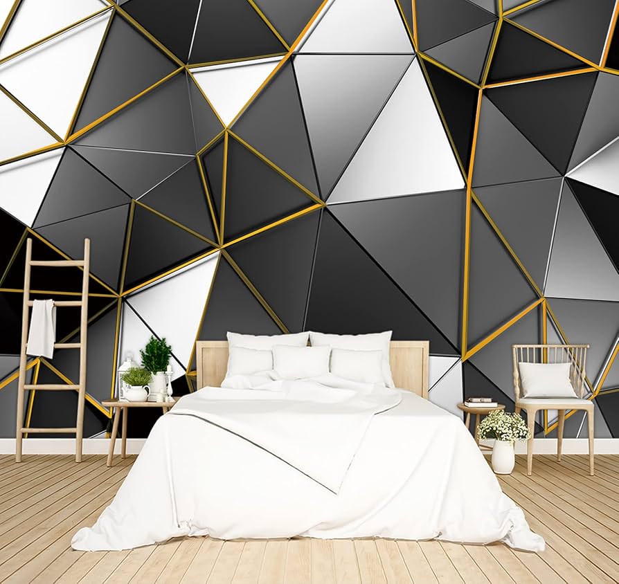 Geometria Moderna: Decoração com Papel de Parede Geométrico e Detalhes em Preto - detalhe