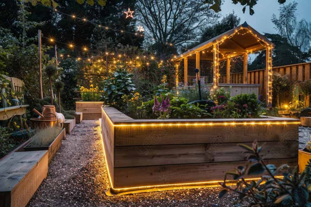 Jardim Iluminado Romântico com Luzes de Fada e Velas - inspiração