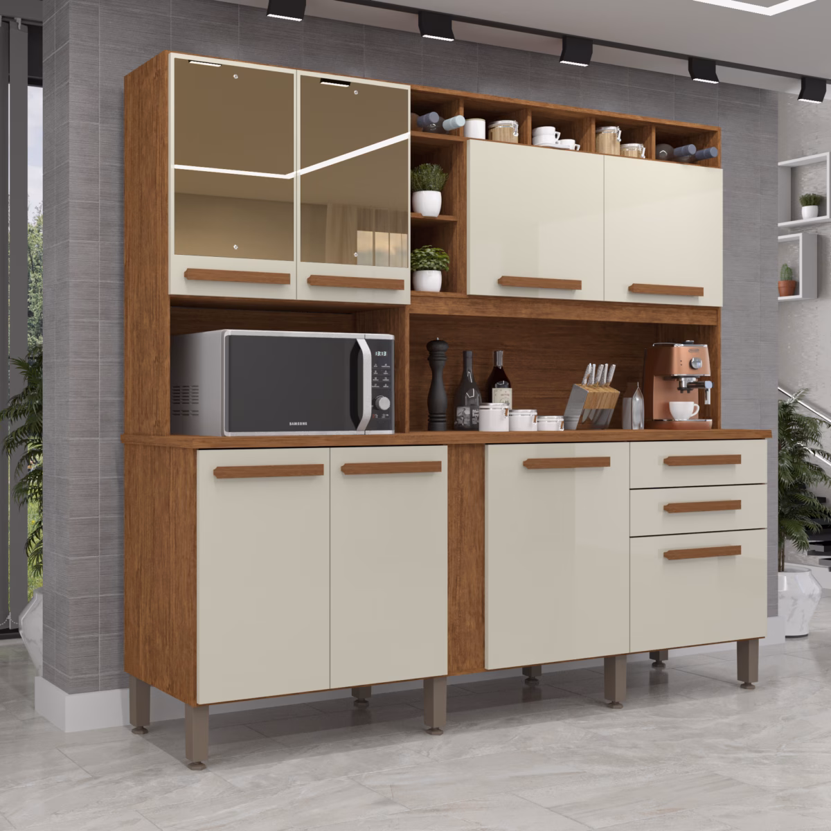 Armário de Cozinha em MDF com Aplicação de Espelhos Bisotados: Ampliação e Glamour! - ideia