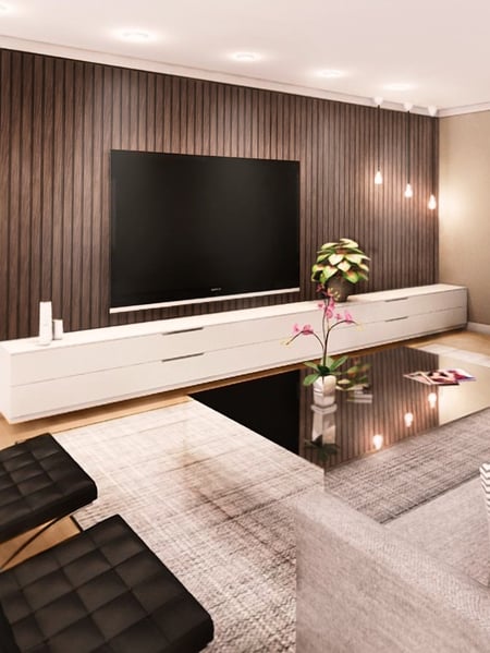 Decoração Moderna com Painel Ripado e Iluminação Indireta - detalhe