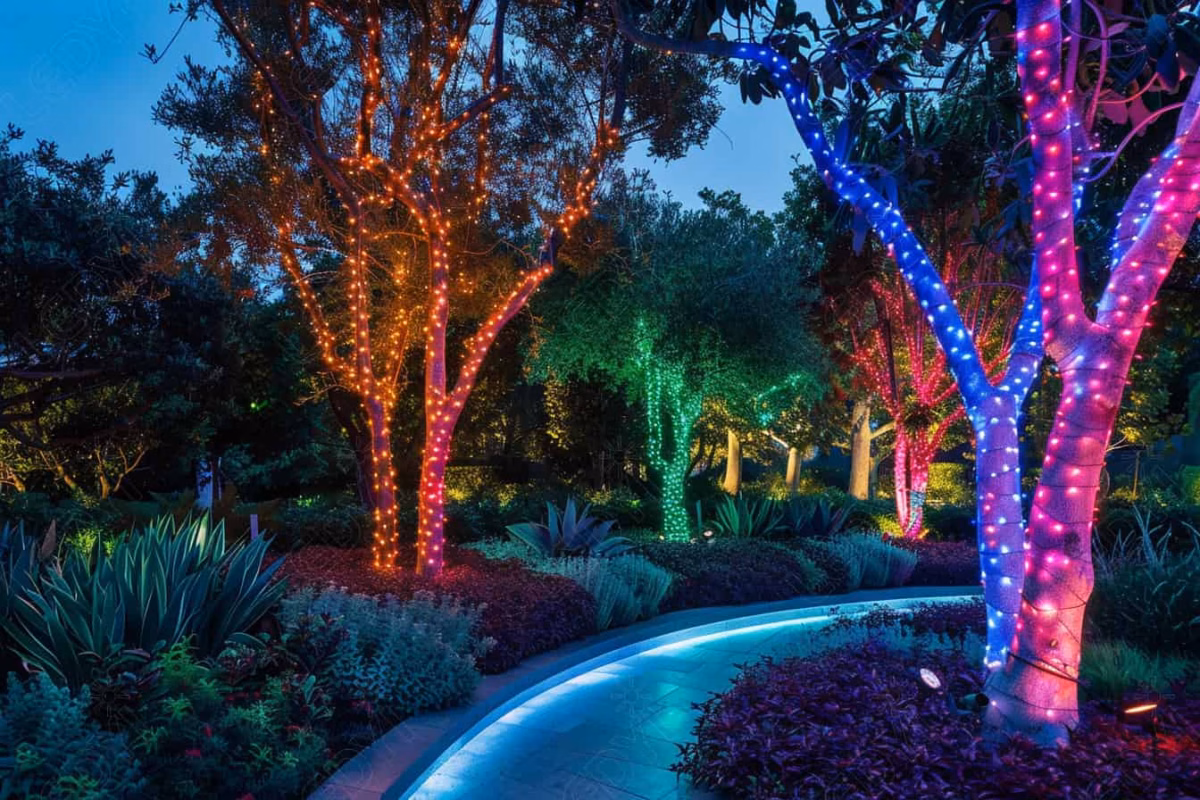 Jardim Iluminado Romântico com Luzes de Fada e Velas - detalhe