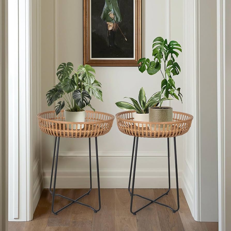 Elegância Natural: Mesas Laterais com Acabamento em Bambu - detalhe