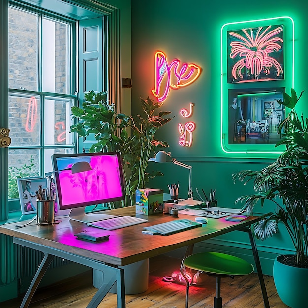 Home Office Moderno com Neon Criativo - detalhe