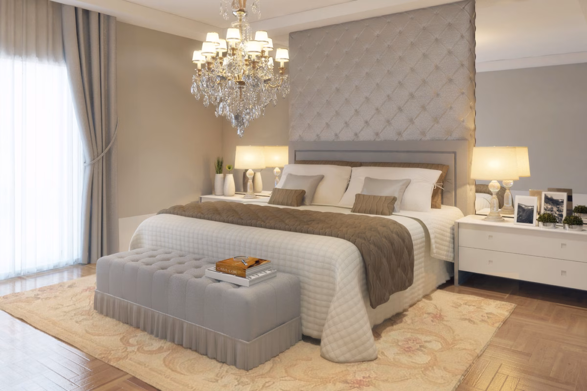 Quarto Pequeno Moderno com Cabeceira Estofada: Conforto e Sofisticação! - detalhe