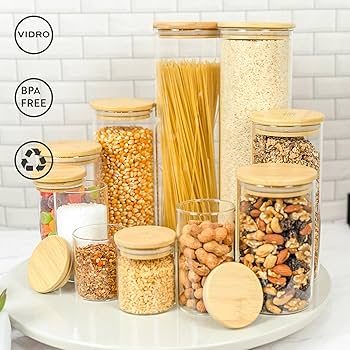 Potes de Vidro Transparentes na Despensa: Visibilidade Total, Zero Bagunça! - ideia