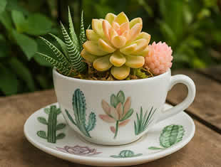 Mini Jardins em Xícaras e Bules: Charme Vintage - inspiração