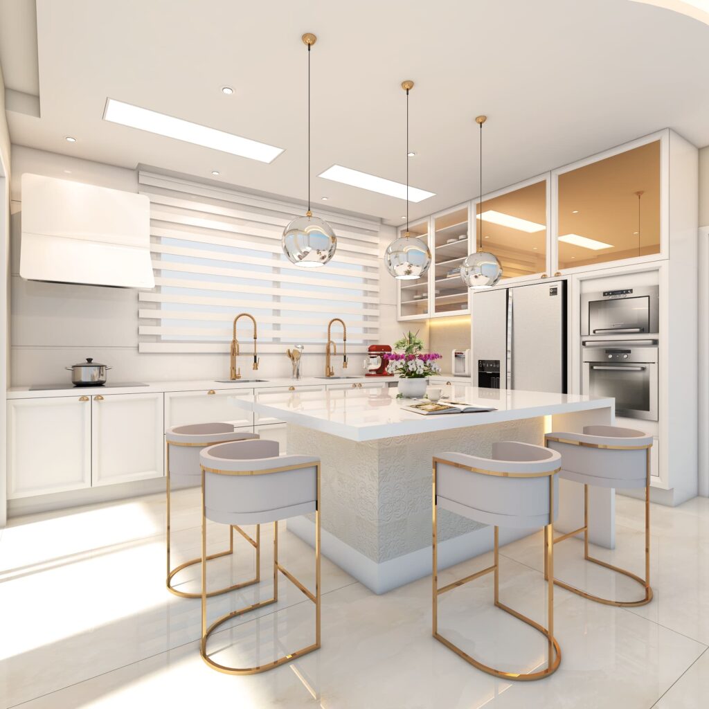 Luxo e Sofisticação: Cozinha com Ilha Central em Mármore - inspiração