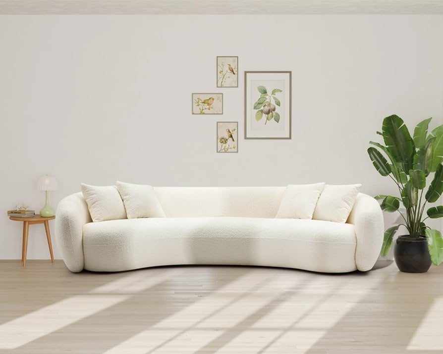 Sofá Curvo em Bouclé Off-White: Design Moderno e Aconchegante - ideia