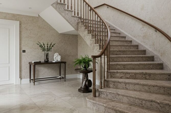 Escada Renovada com Revestimento em Mármore: Luxo e Requinte! - inspiração