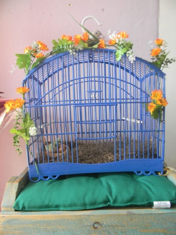 Gaiola Reutilizada: Transforme Objetos Antigos em Arte - detalhe