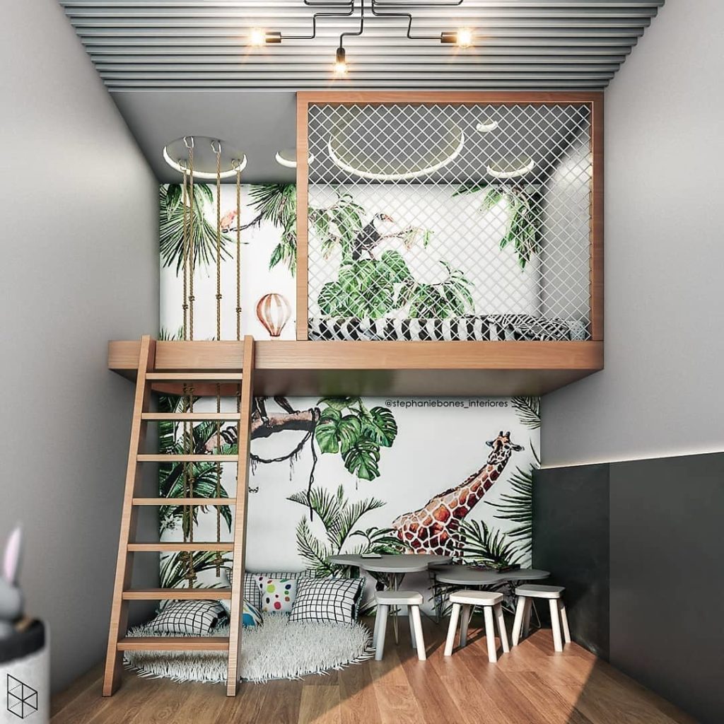 Quarto com Cama Suspensa: Otimização de Espaço e Diversão Garantida - ideia