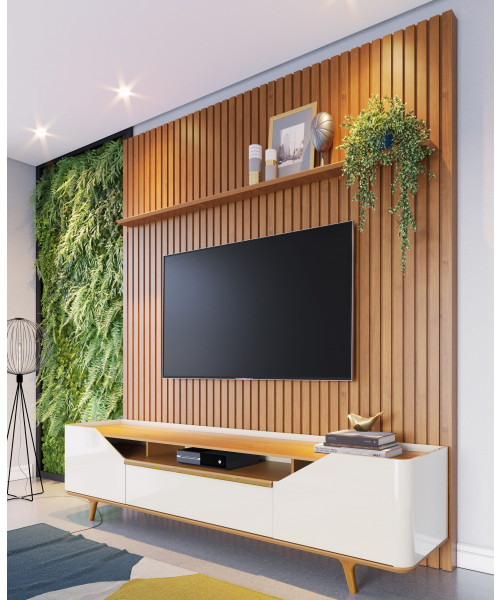 Painel Ripado com Plantas Suspenses: Natureza Integrada à Sala - inspiração