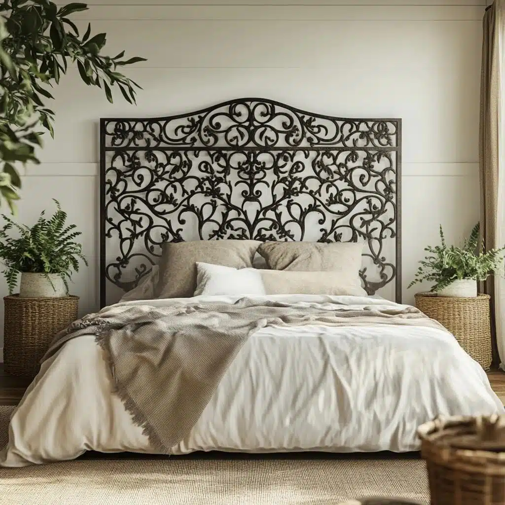 Cabeceira de Ferro e Palha Natural: Leveza e Textura para Seu Refúgio - ideia