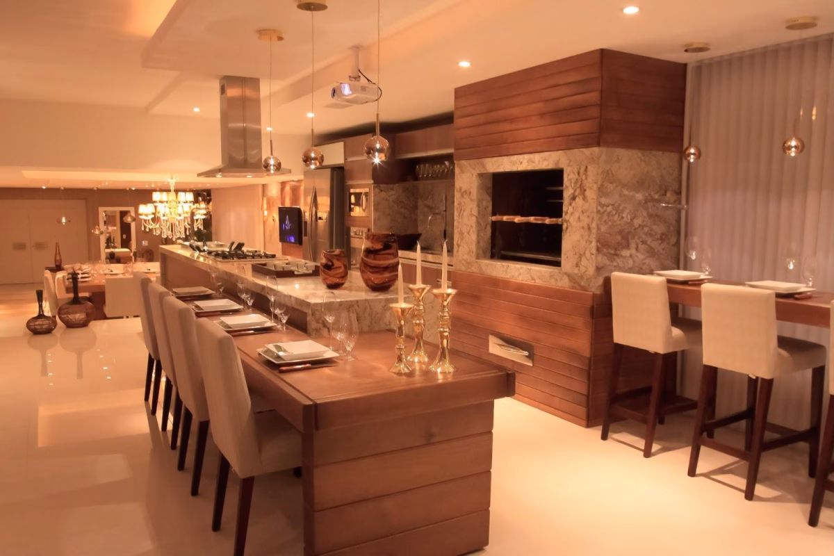 Integração Total: Churrasqueira e Cozinha Gourmet Unificadas - ideia