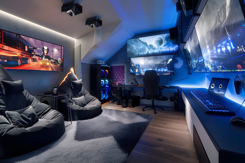 Sala de Jogos Compartilhada: Espaço para Games e Relaxamento em Família - inspiração