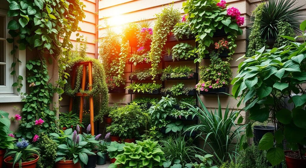 Jardim Vertical Vibrante com Flores Coloridas e Texturas Únicas - inspiração