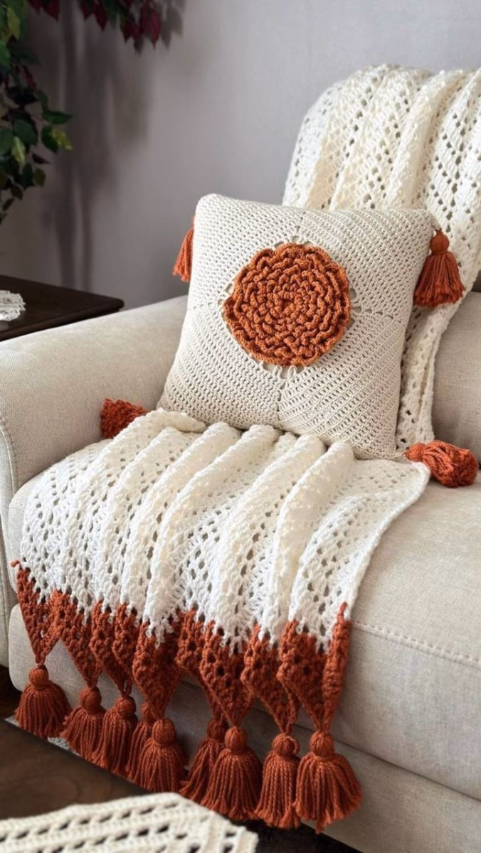 Decoração Aconchegante Com Almofadas de Crochê - detalhe