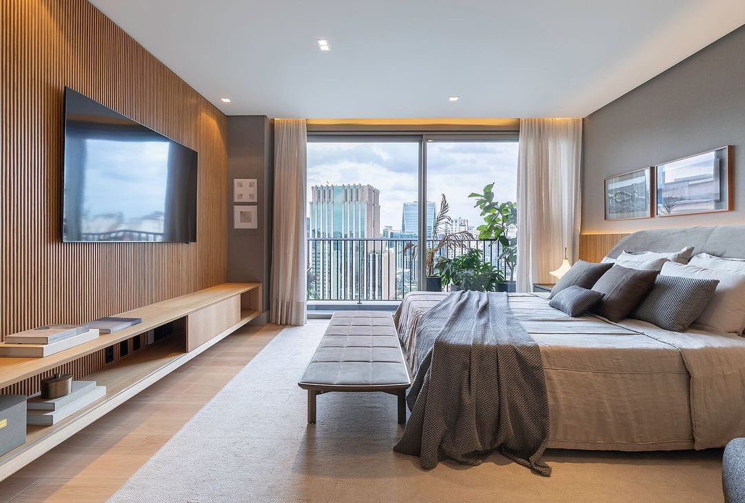 Quartos Aconchegantes com Painéis Ripados de Madeira - ideia