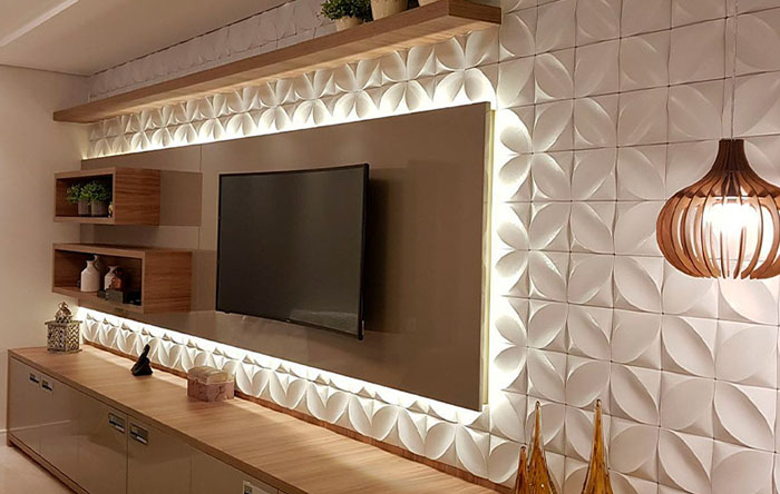 Painel Ripado Flutuante com Iluminação Embutida: Sofisticação Suspensa - detalhe