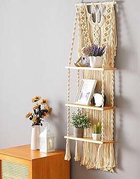 Prateleira Suspensa com Macramê: Um Toque Boho Chic - detalhe