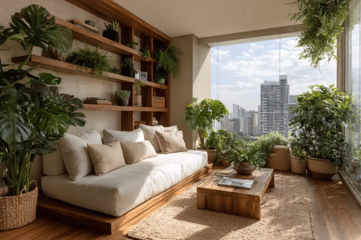 Com Estante de Nichos e Plantas: Toque de Natureza - detalhe