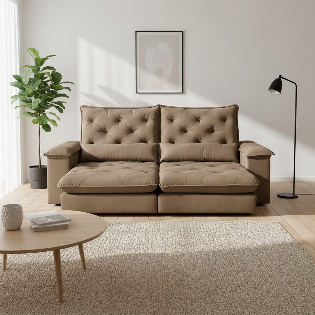 Sofá Retrátil em Veludo Cotelê: Luxo e Conforto Tátil - detalhe
