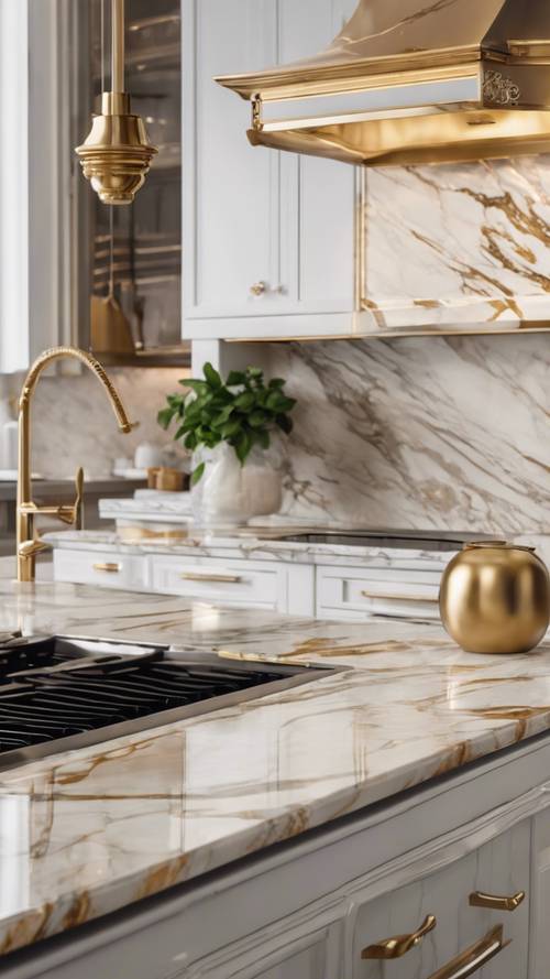 Com Tampo de Mármore e Suporte Dourado: Glamour e Refinamento - detalhe