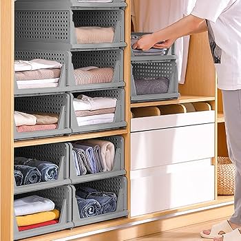 Cestos Empilháveis no Closet: Maximizando Espaço com Inteligência - ideia