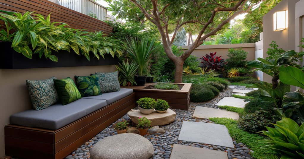 Oásis Secreto com Fonte, Esculturas e Plantas Exóticas - detalhe